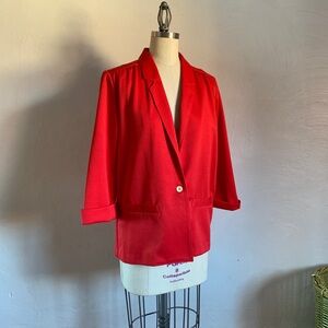 Vintage Red Single Button Lightweight Blazer Tomato Cherry Jacket medium - large